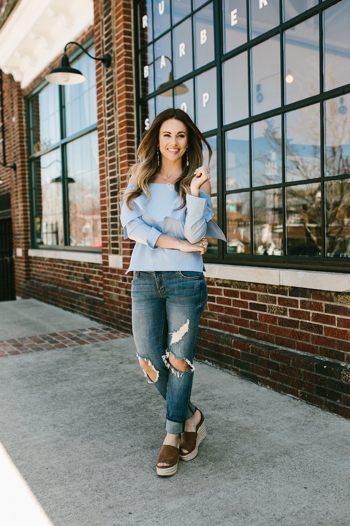 baby blue off shoulder top